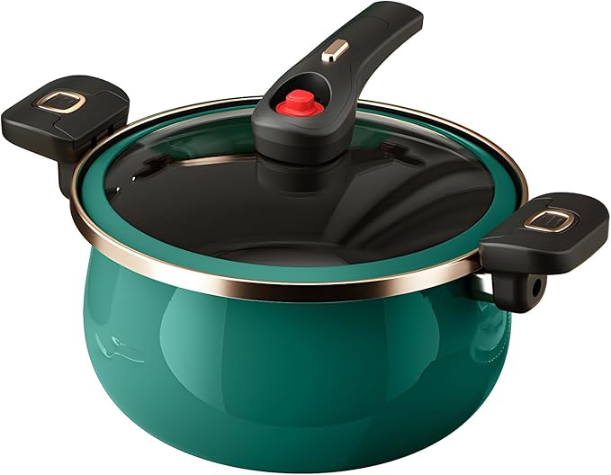 Nonstick Ceramic Coated Sauce Pan with Lid Green Crock Pot with Twist & Lock Handles, Micro Pressure Cooker Versatile Cookware for Stovetops, PFOA-Free Toxin-Free, Easy to Clean (Green, 7.5Quarts)