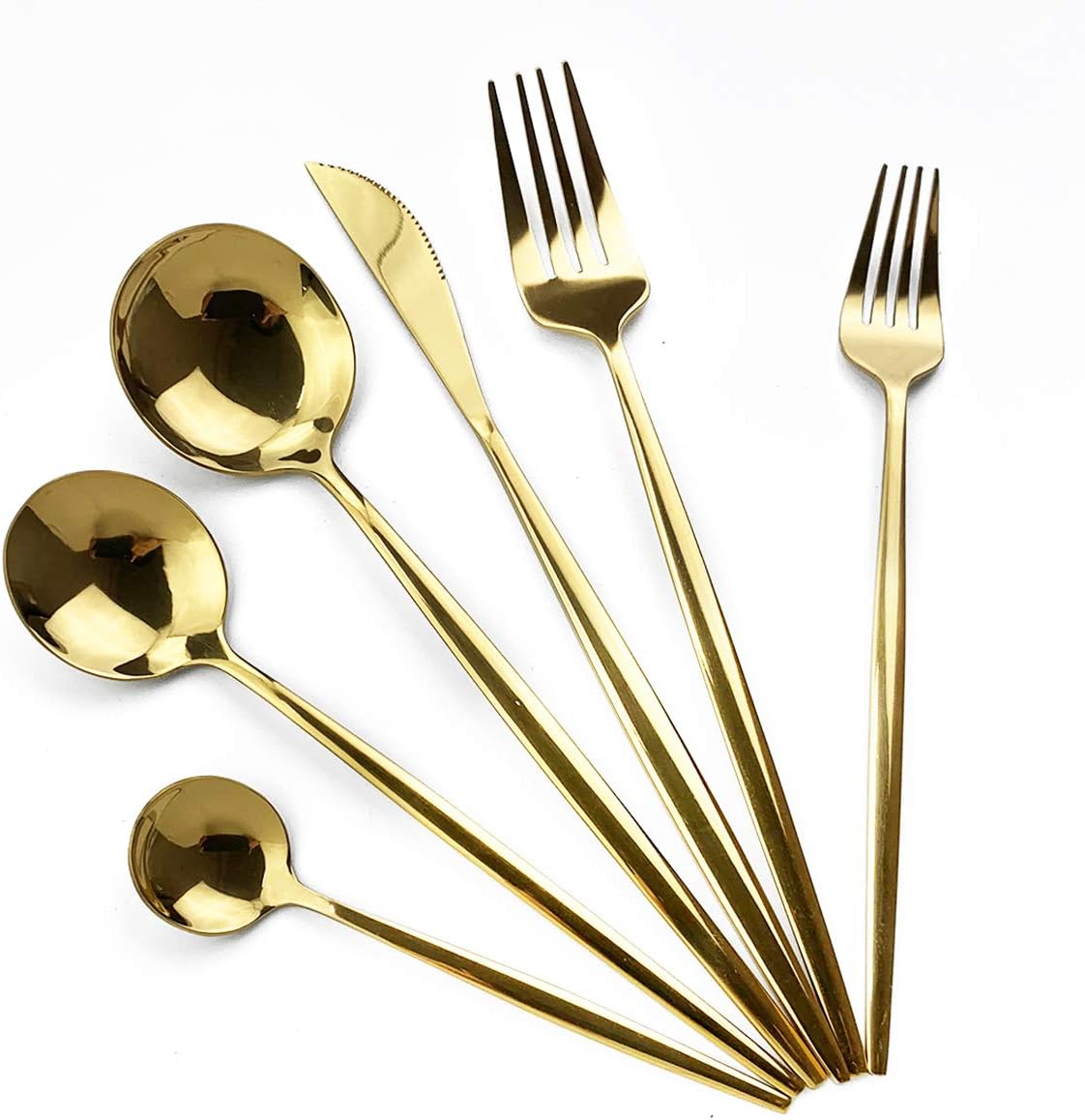 Gugrida Mirror Polished Gold Flatware, Light weight design 36Pieces Stainless Steel Cutlery Sets Service for 6 Including Forks Spoons Knives Silverware Utensils Set Tableware