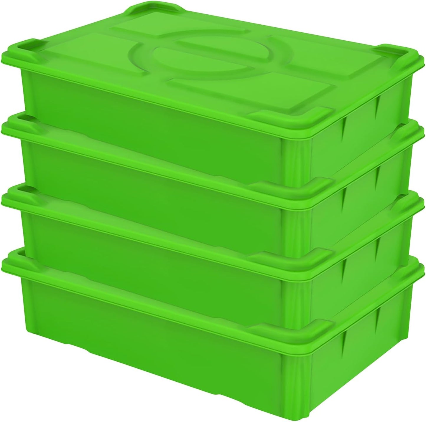 4-Pack Commercial Dough Proofing Box | Pizza/Bread Sourdough Food Storage Containers for Bakeries, Storage Bins with Lids (4 Pack Green, 22.8" L x 15.5" W x 6.1" H)