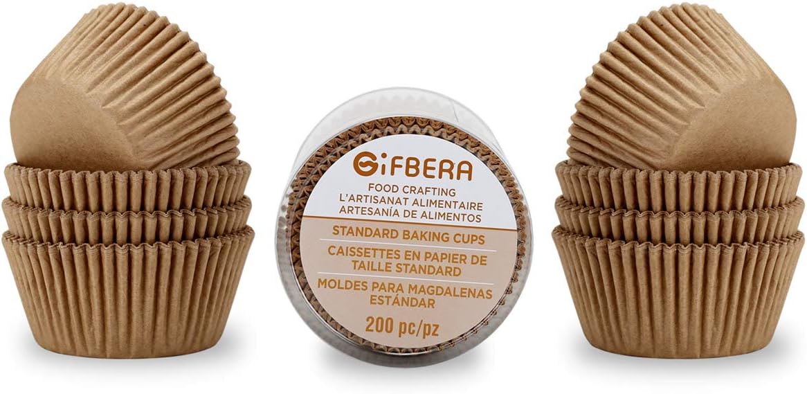 Gifbera Natural Odorless Cupcake Liners Standard Greaseproof Paper Muffin Baking Cups 200-Count, Natural Color