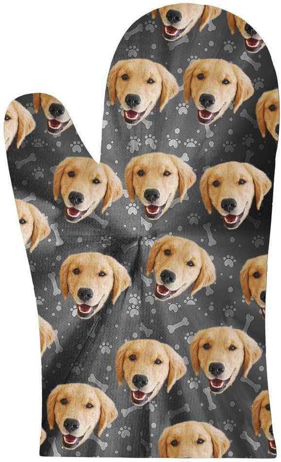 Customized Dog Oven Mitt with Picture, Personalized Photo Oven Mitt with Your Photo Customized Unisex Cat and Dog Mitt Gifts - Black