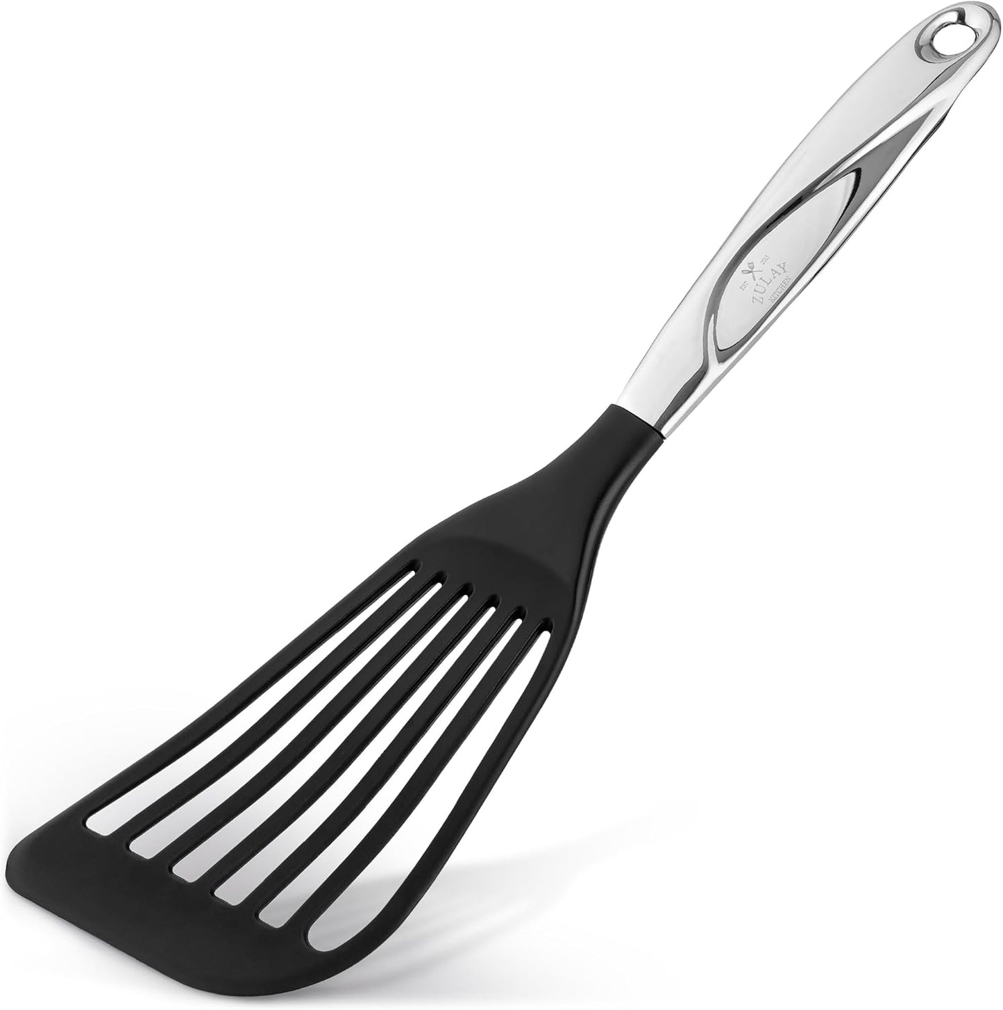 Zulay Kitchen Stainless Steel Fish Spatula - 12.8” Flexible Slotted Turner for Cooking & Frying - Ergonomic Handle, Non-Stick Safe & Dishwasher Safe Kitchen Utensil for Everyday Use