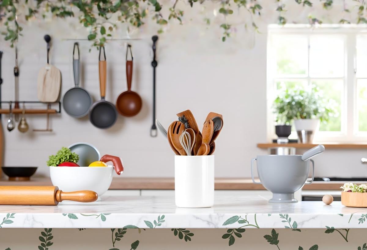 kitchen Utensil Crocks Large Utensil Crock, White Ceramic Cooking Utensil Organizer for Farmhouse Kitchen Decor Gift