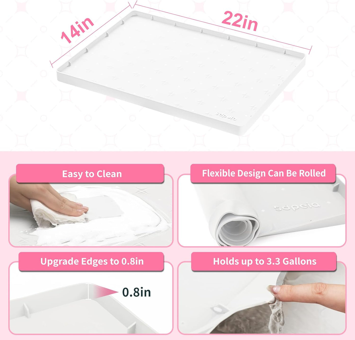 Sdpeia Under Sink Mat 22"×14" – Waterproof Silicone Cabinet Liner & Sink Protector for Kitchen & Bathroom, Multi-Purpose Organizers Tray for Pets, Laundry, Cat Litter Mat, White