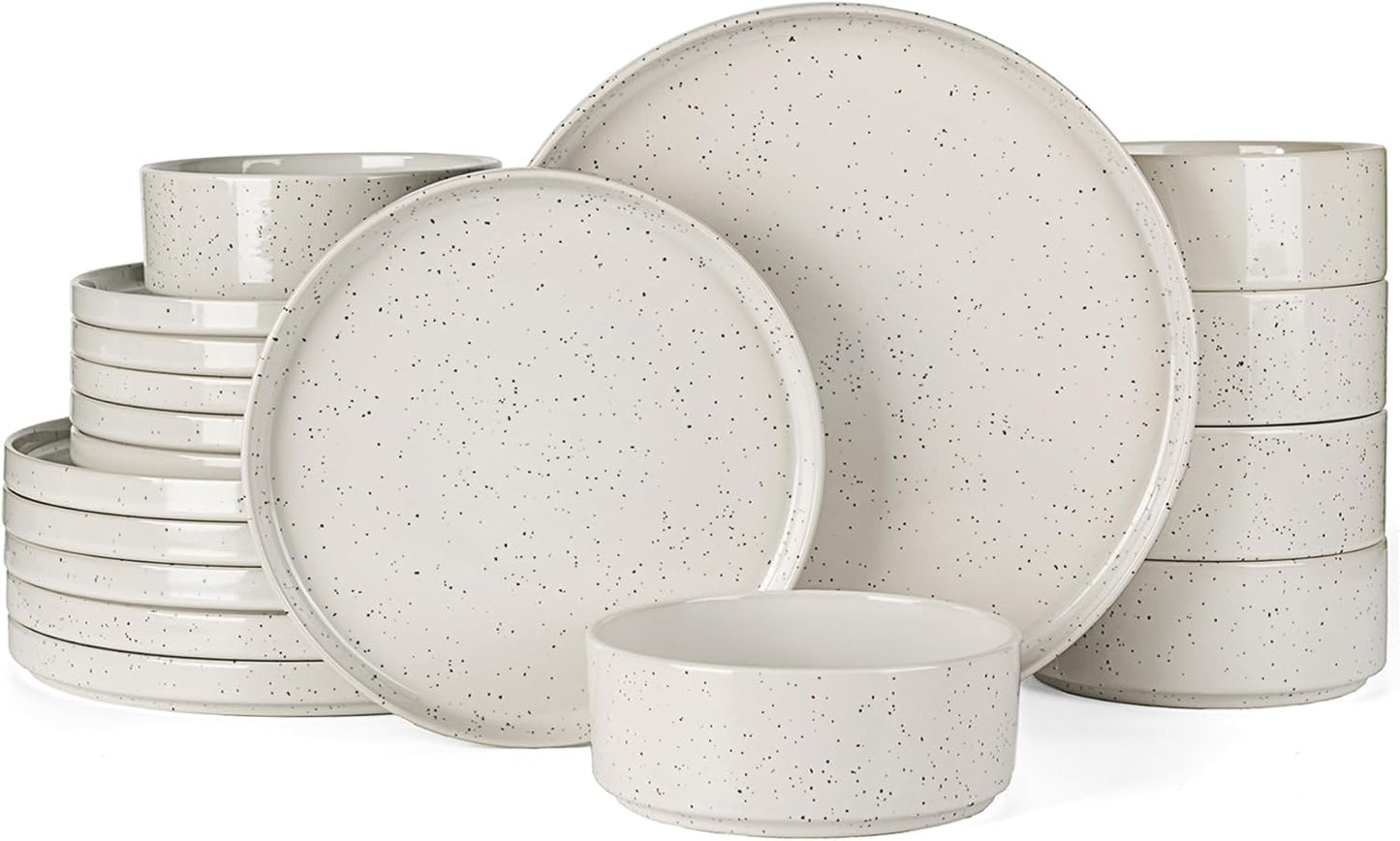 Famiware Nebula Plates and Bowls Sets, 18 Pieces Dinnerware Sets, Dishes Set for 6, Creamy White with Colorful Speckles