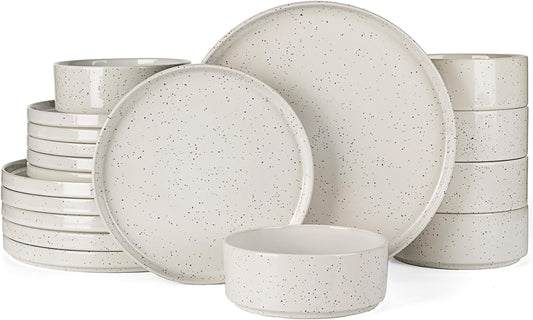 Famiware Nebula Plates and Bowls Sets, 18 Pieces Dinnerware Sets, Dishes Set for 6, Creamy White with Colorful Speckles