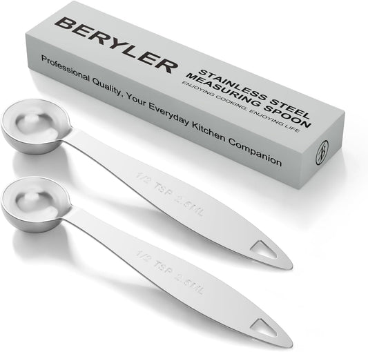 2PCS 1/2TSP Single Measuring Spoon, 2.5ML Stainless Steel Individual Measure Scoop Only