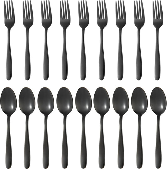 24-piece Black Forks and Spoons Silverware Set, Stainless Steel Flatware Cutlery Set for Home, Kitchen and Restaurant, Black Spoon and Fork Set,Dinner forks Mirror Polished