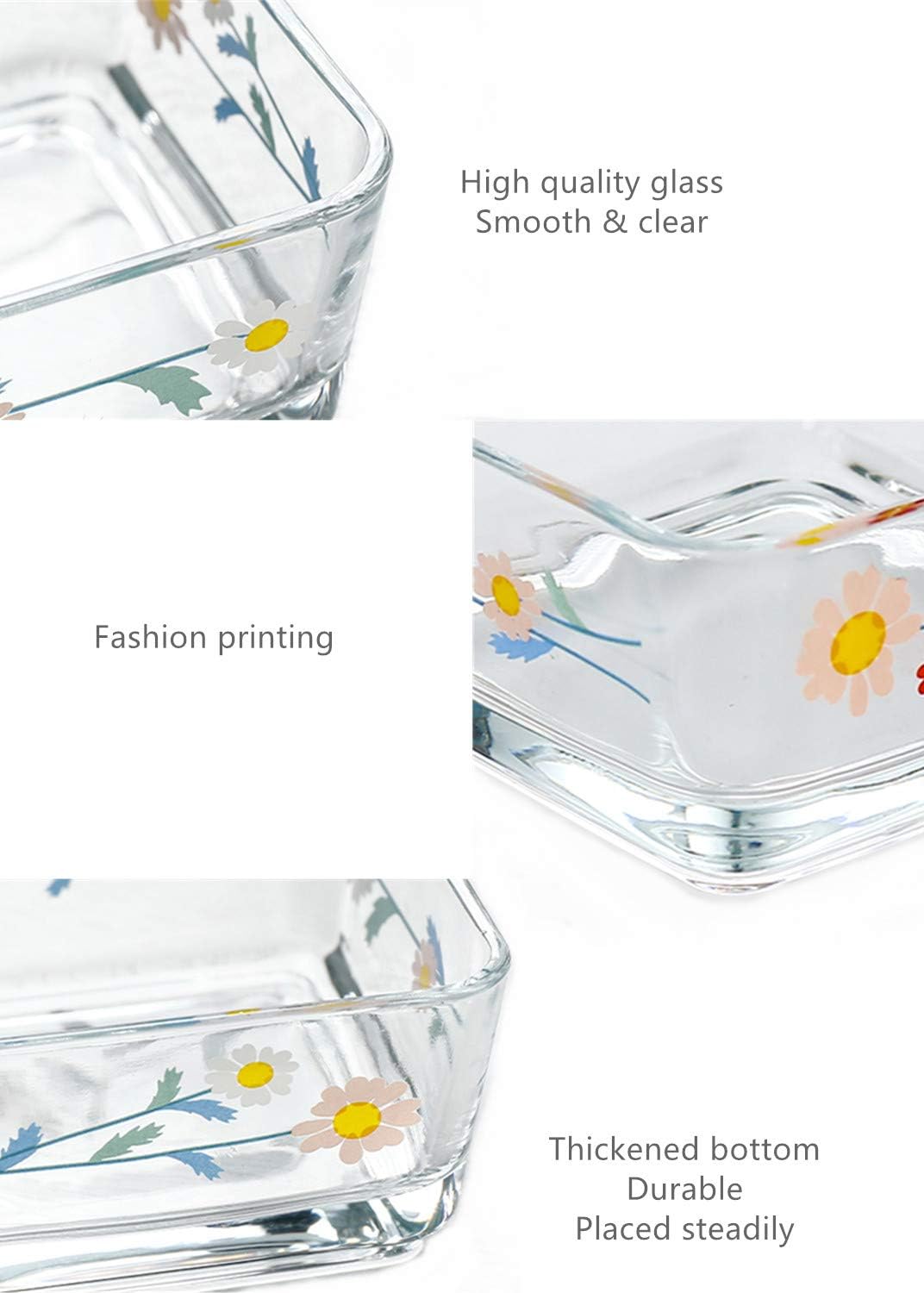 9 OZ Small Flower Candy Dish Cute Floral Candy Bowl Mini Square Daisy Glass Bowl for Dessert,Snack,Fruit,Icecream,Yogurt,Dipping,Prep,Clear Serving Bowl