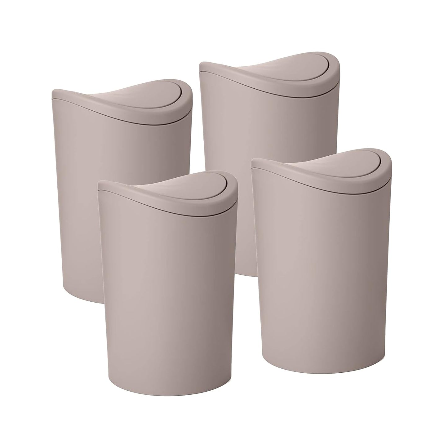 Superio Small Bathroom Trash Can with Lid, Modern Mini Waste Bin with Swing Lid (1 1/2 Gallon, 6 Liter) Plastic Garbage Can for Kitchen, Bathroom, Bedroom, Office, Under Desk (4, Taupe)