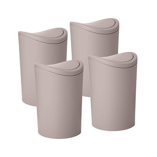 Superio Small Bathroom Trash Can with Lid, Modern Mini Waste Bin with Swing Lid (1 1/2 Gallon, 6 Liter) Plastic Garbage Can for Kitchen, Bathroom, Bedroom, Office, Under Desk (4, Taupe)