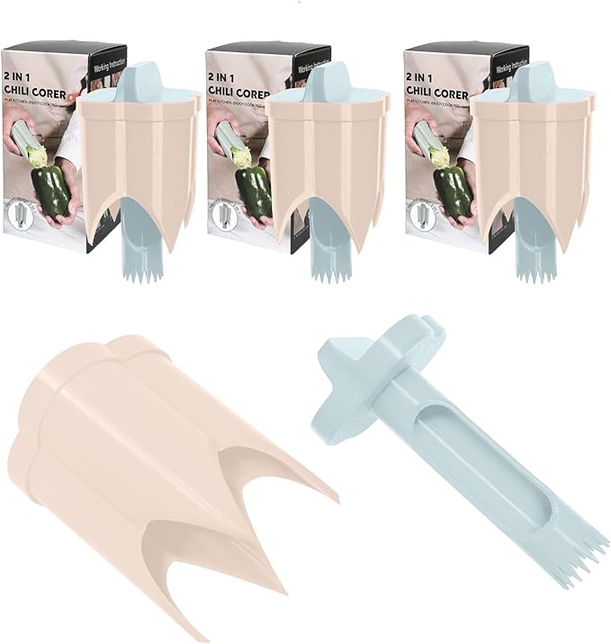 Pepper Corer, 2 in 1 Red Bell Pepper Seed Corer Remover Tool, Fruit & Vegetable Corers Quick Cave Tools for Jalapeno Cutter Deseeder, Pink Blue, 3 PCS