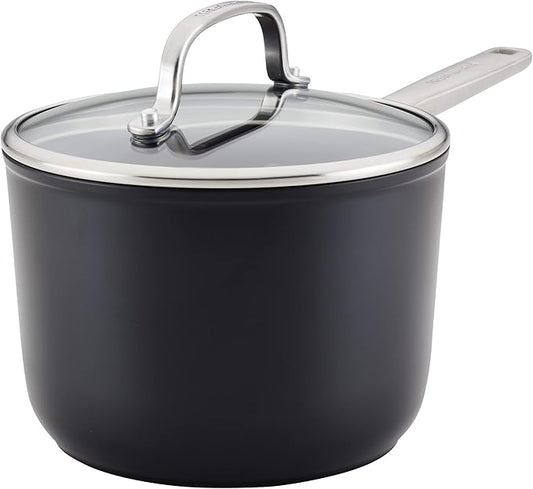 KitchenAid Hard Anodized Induction Nonstick Sauce Pan/Saucepan with Lid, 3 Quart - Matte Black