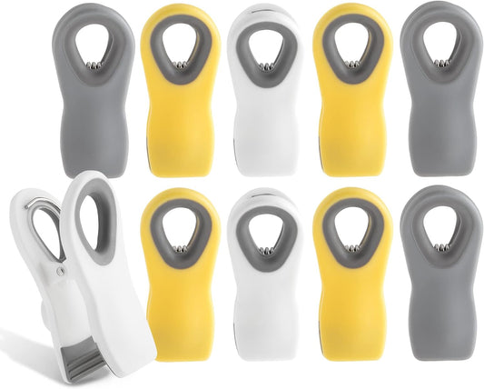 COOK WITH COLOR Bag Clips with Magnet- Food Clips, Chip Clips, Bag Clips for Food Storage with Airtight Seal Grip for Bread Bags, Snack Bags and Food Bags (Yellow and Grey, Pack of 10)