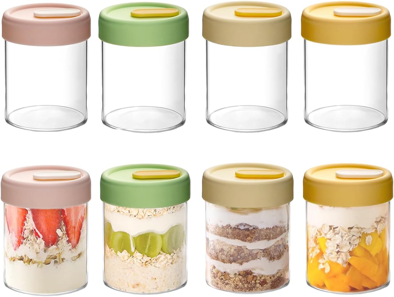 13.5oz Overnight Oats Containers with Lids, Glass Jar with Lid, Overnight Oats Jars, Meal Prep Jars for Yogurt Oats Parfait Chia Pudding Cereal Snacks (8PCS)