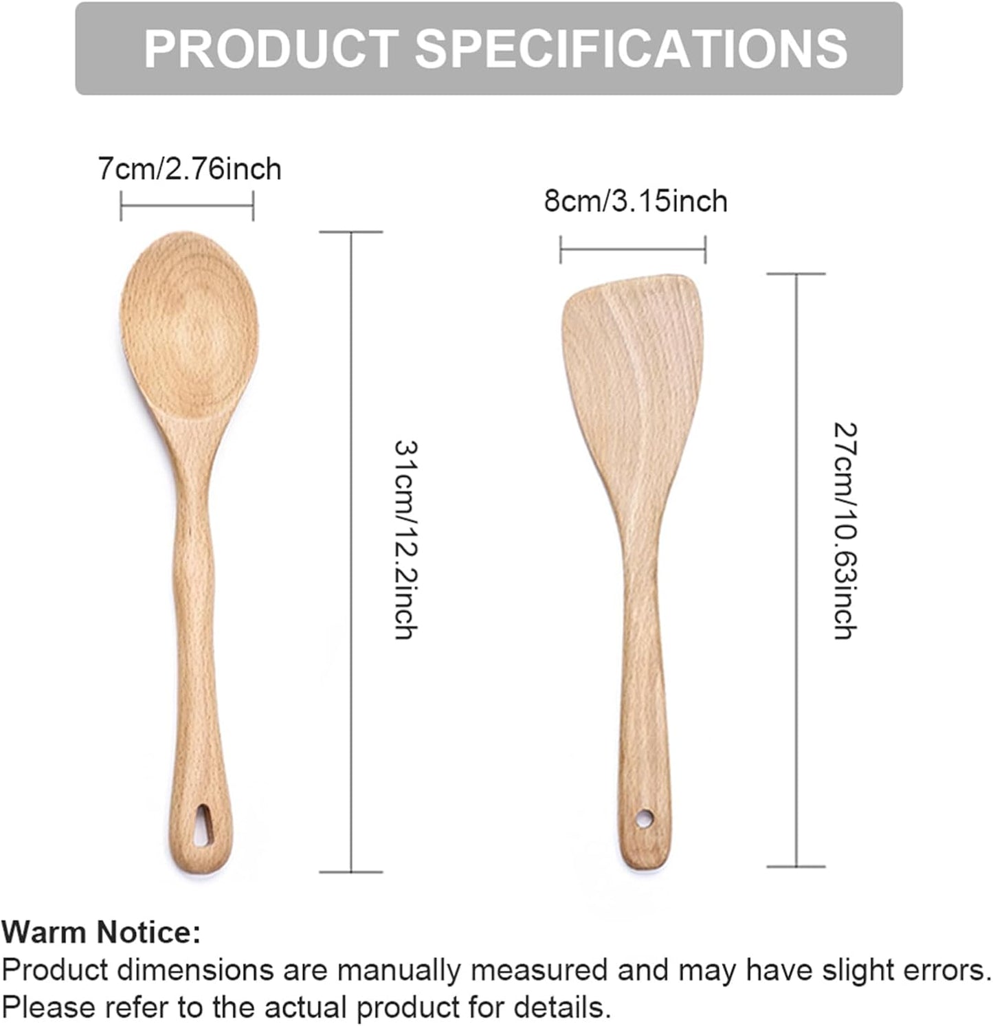 Wooden Spoons for Cooking 2 Pcs Kitchen Utensils Set Wood Spatula Spoon for Stirring Mixing Serving