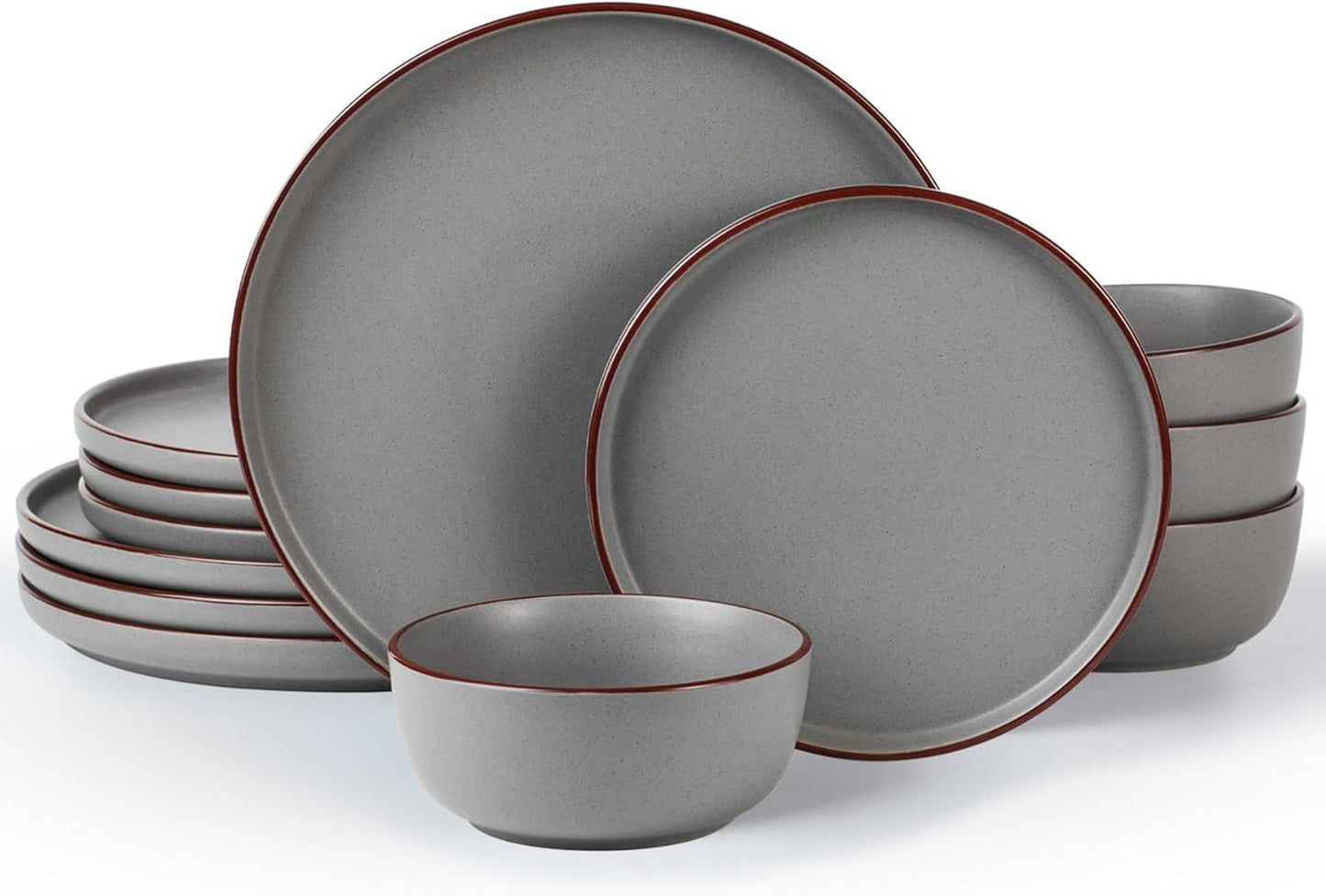 Famiware Mercury Plates and Bowls Sets, 12 Pieces Stoneware Dinnerware Sets, Dishes Set for 4, Microwave and Dishwasher Safe, Dark Grey