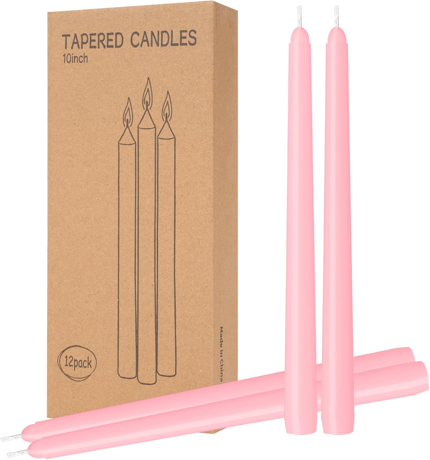 12 Pack Pink Taper Candles - Taper Candles 10 Inch Dripless, Smokeless & Unscented - 8 Hours Long Burning - Ideal for Weddings, Dinner Parties, and Home Decor
