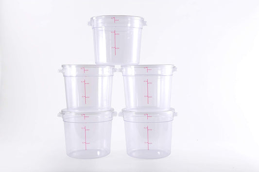 Hakka 6 Qt Commercial Grade Round Food Storage Containers With Lids,Polycarbonate,Clear - Case of 5