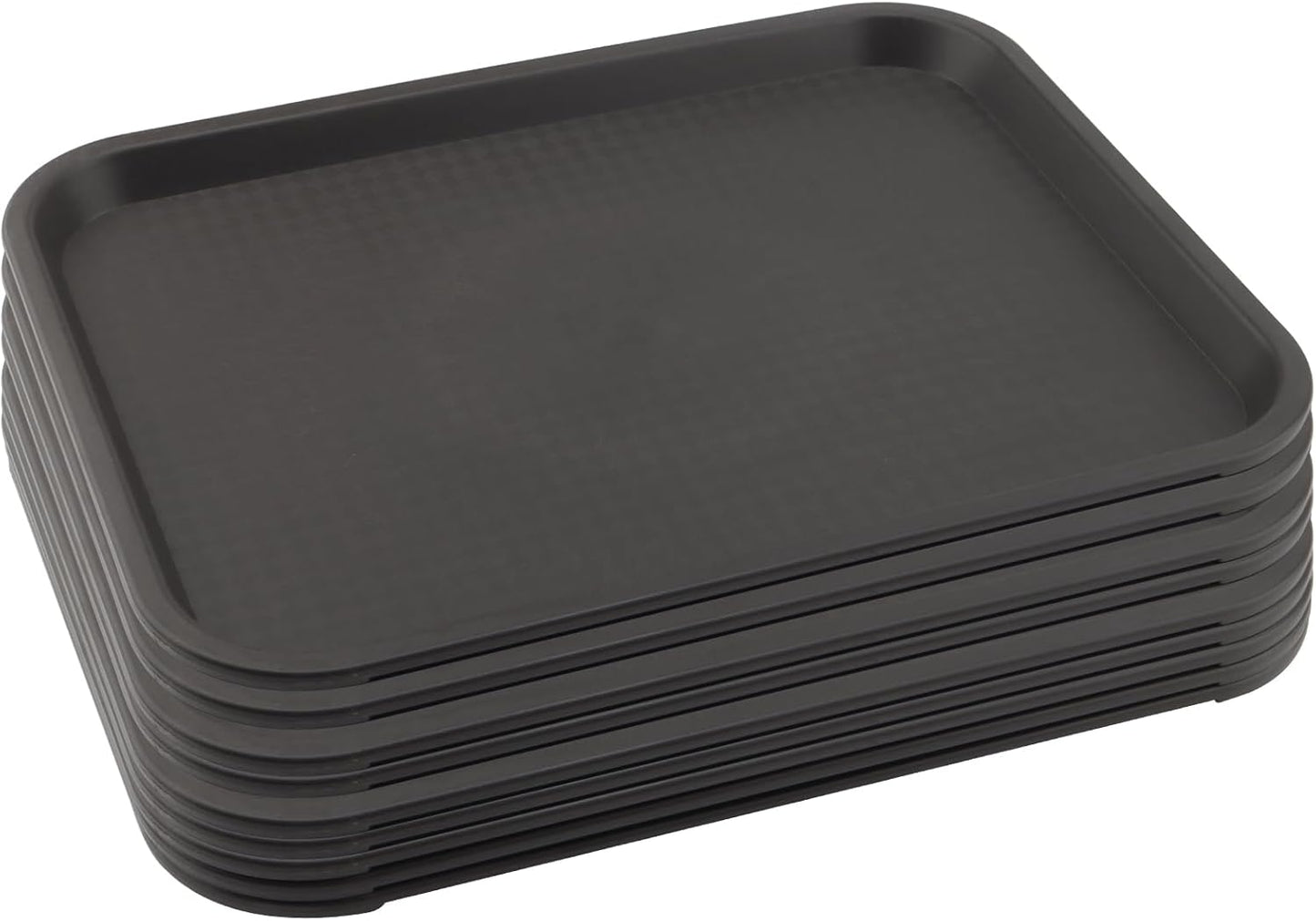 8 Pack 16 x 12 Inch Black Fast Food Tray, Large Rectangular Restaurant Serving Trays, Plastic Cafeteria Trays School Lunch Trays
