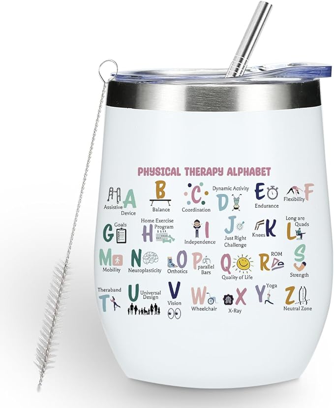 Occupational Therapy Gifts Wine Tumbler,Therapist Gifts PT Month Birthday Christmas Thank You Gift for Women PTA Physical Therapy Coffee Cup Insulated Stainless Steel 12oz Wine Glass with Lid, Straw