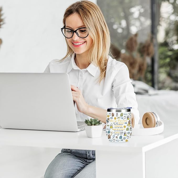 Magical Cute Wine Tumbler, Inspired Character Christmas Birthday Gifts for Women Coworker Magic Inspirational Encouragement Gifts Coffee Cup Insulated Stainless Steel 12oz Wine Glass with Lid, Straw