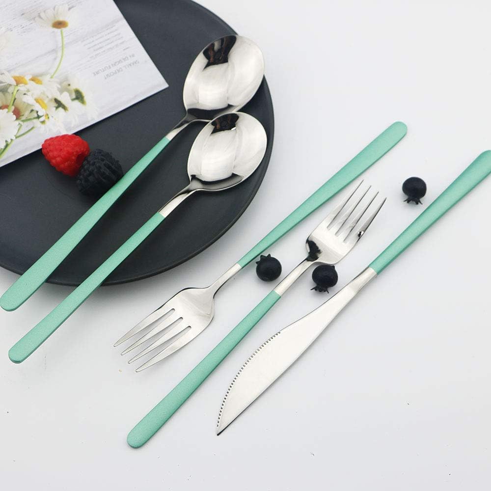 JASHII Flatware Set - SUS304 Stainless Steel Silverware, 20-Piece Cutlery Set, Mirror Polish, Fit for Kitchen, Hotel, Restaurant Tableware (Green)