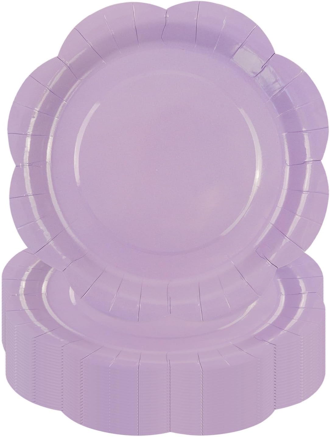 50 Pack Light Purple Paper Plates 7 Inch, Disposable Scalloped Plates Cake Dessert Plate for Dinner Baby Shower Wedding Bridal Shower Birthday Party Supplies (Light Purple, 7 inch)
