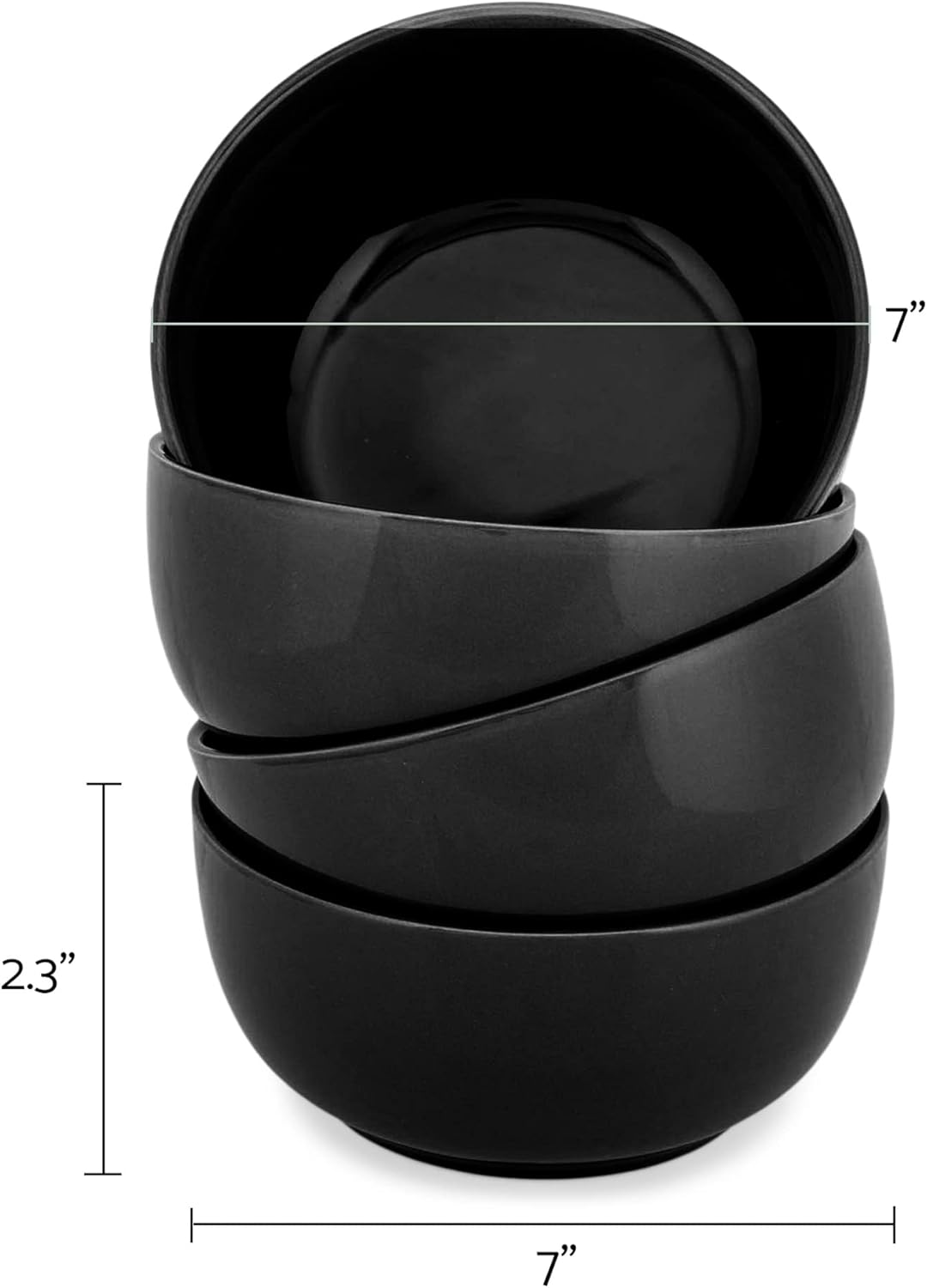Elanze Designs Bistro Glossy Ceramic 7 inch Dinnerware Bowls Set of 4 - Perfect for Everyday uses from Pasta to Salad, Cereal to Ice cream, Ramen to Pho, Black