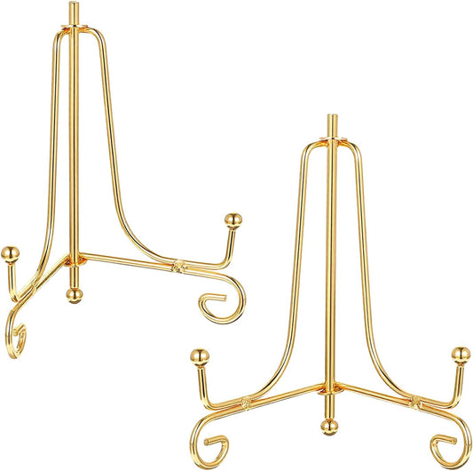 2PCS Plate Holder Easel Display Stand 4 Inch Gold Iron Tabletop Picture Stand for Display Photo Frames Decorative Plates Card for Home and Office Decor