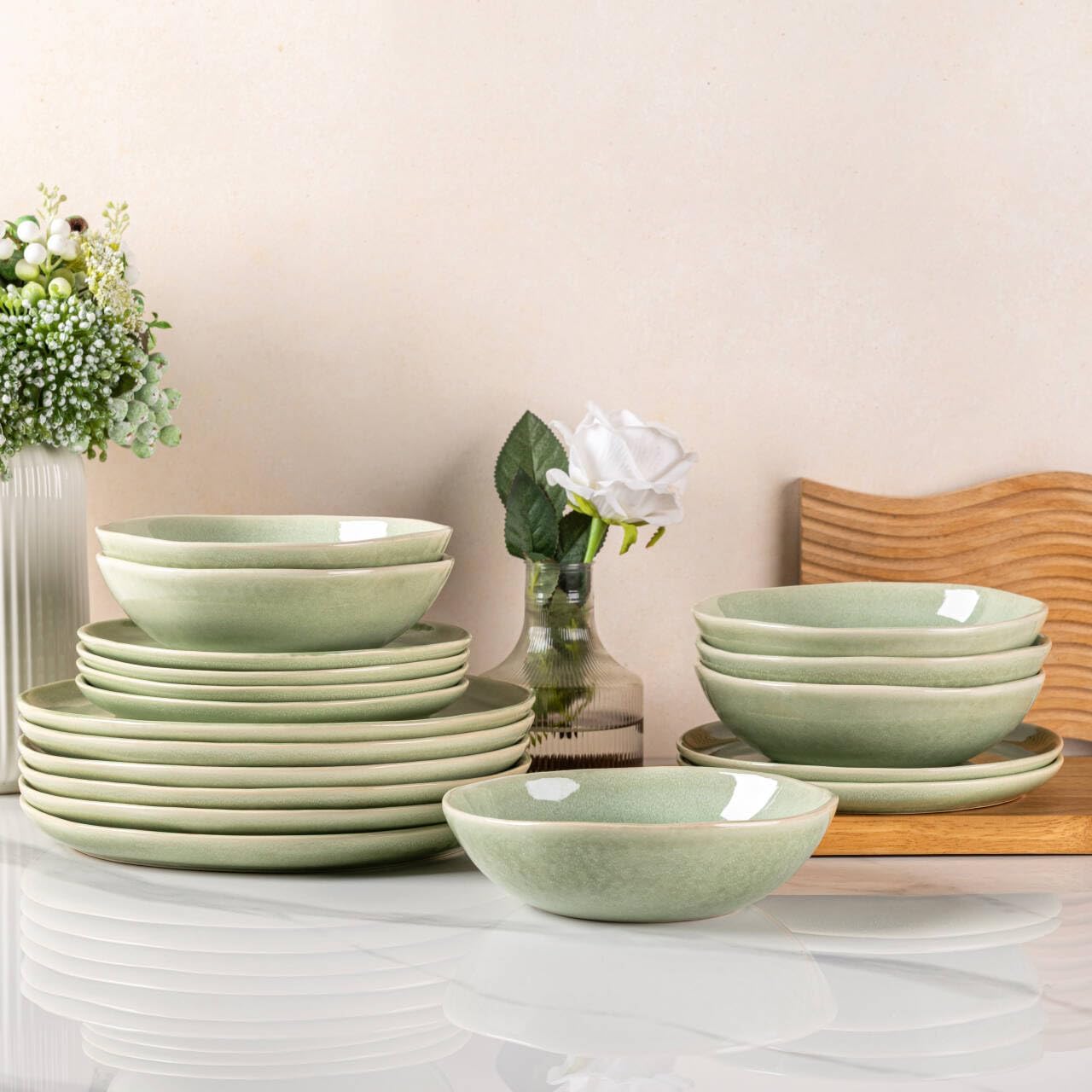 AmorArc Ceramic Dinnerware Sets,Handmade Reactive Glaze Stoneware Plates and Bowls Set,Highly Scratch Resistant | Dishwasher & Microwave Safe Dishes Set,Service for 8 (24pc)