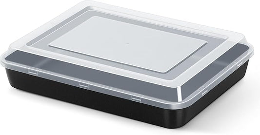 E-far Small Baking Pan with Lid, 10.4 x 8 Inch Nonstick Stainless Steel Rectangle Cake Pan with Cover for Baking Brownies Lasagna, Stainless Steel Core & Nonstick Coating, Non-toxic & Oven Safe
