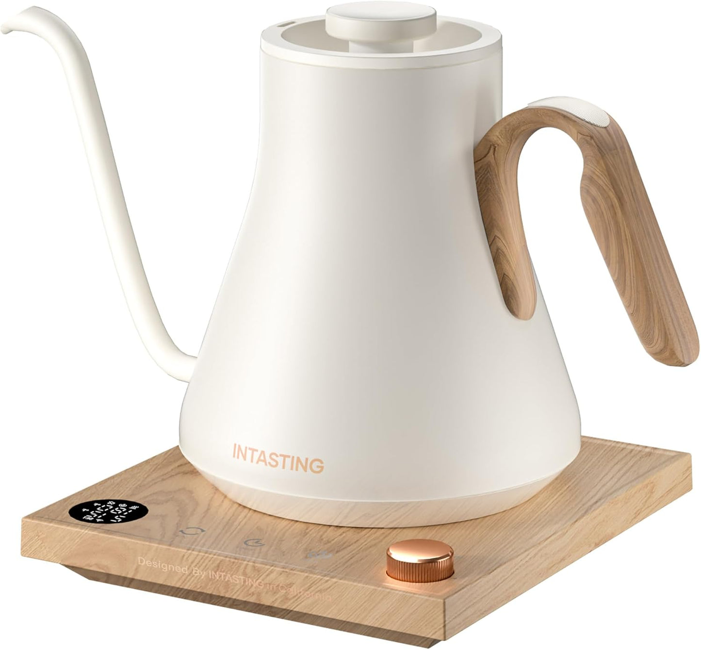 Electric Kettle, Gooseneck Electric Kettle, ±1℉ Precise Temperature Control, Stainless Steel Interior, Quick Heating for Pour Over Coffee, Tea & Boiling Water, 0.9L (Cream White & Wood)
