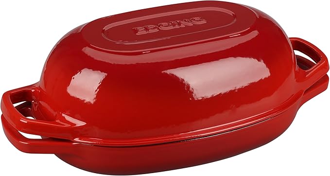 Enameled Cast Iron Oval Dutch Oven Pot with Lid, Dutch Oven for Sourdough Bread Baking, Oval Bread Pan, 5qt, Red