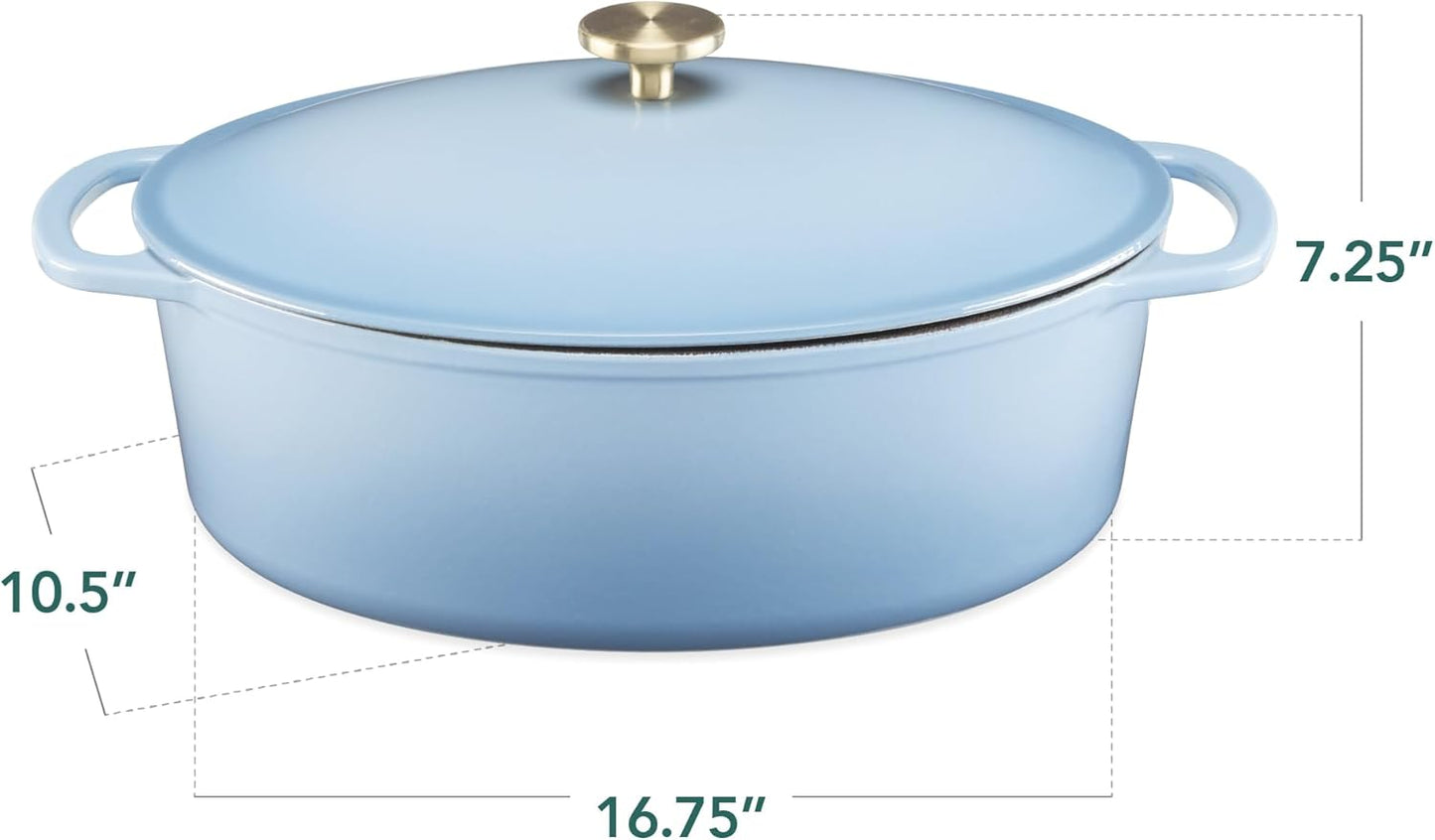 Best Choice Products Oval 7.5 Quart Enamel Cast-Iron Dutch Oven, Heavy-Duty Pre-Seasoned for Baking, Cooking w/Side Handles – Cornflower Blue