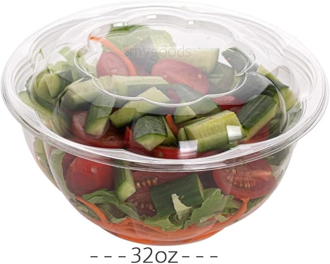 Smygoods Disposable Plastic Salad Bowls with Airtight Lids Ideal for Meal Prep, Takeout, Catering, Parties, Picnics, and Food Storage, Stackable, Leak-Proof