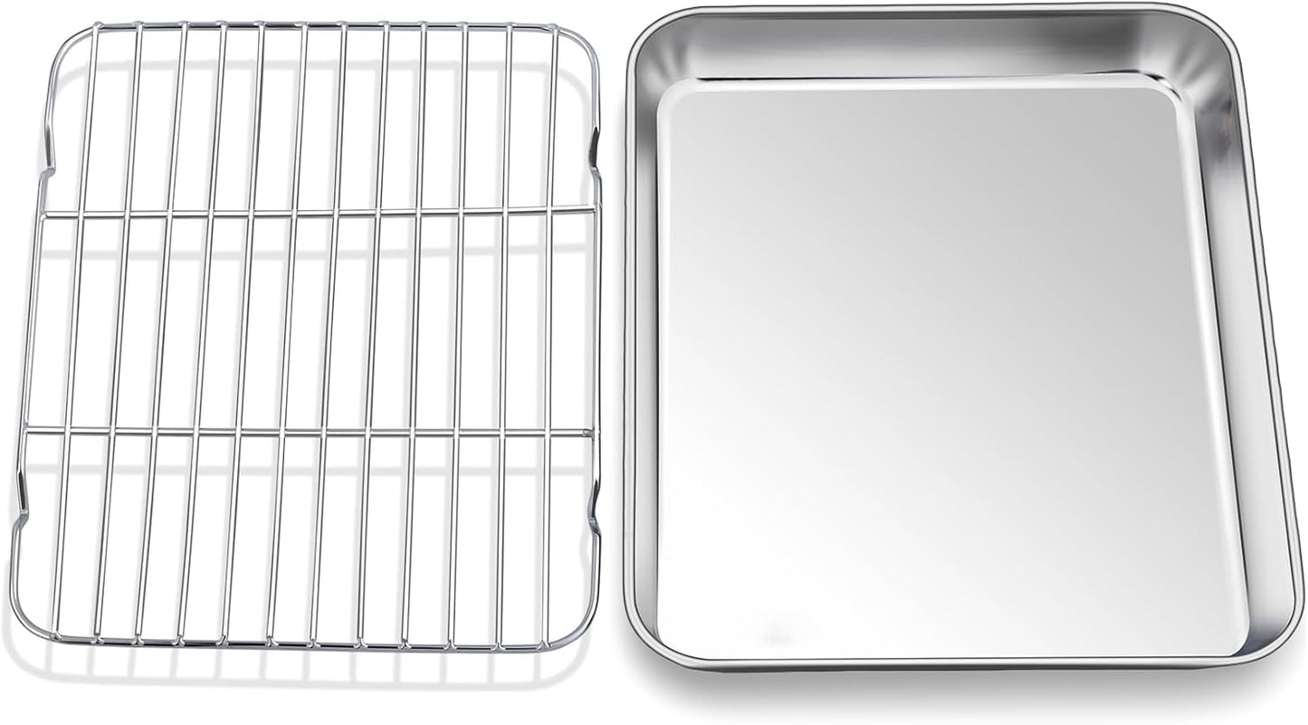Baking Sheet with Rack Set,10.2 Inch Stainless Steel Baking Pan Tray Cookie Sheet with Cooling Racks,Nonstick Bacon Cookie Trays for Cooking Roasting,Dishwasher Safe,Heavy Duty & Easy Clean