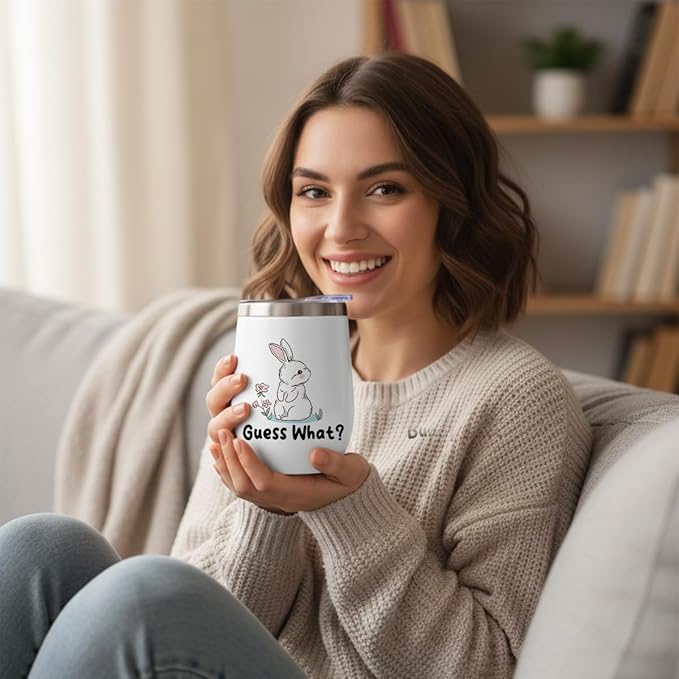 Cute Funny Rabbit 12 oz Tumbler, Wine Tumbler Insulated Wine Glass with Lid, Bunny Gifts Bunny Supplies Accessories for Women Girls Friend Daughter Sister Pet Owner Friendship Christmas Birthday