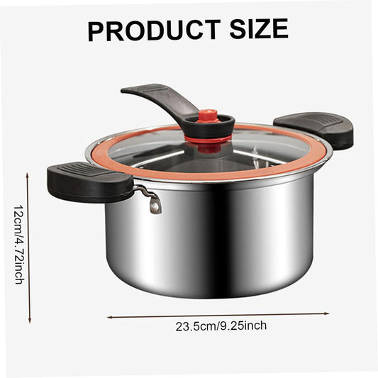 3.5L Stainless Steel Mini Pressure Cooker with Locking Handles & Glass Lid, Non‑Stick Micro Stock Pot for Gas, Induction & Electric Stove, Stew & Soup Maker.