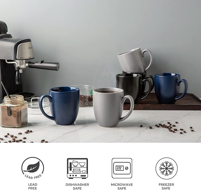 AmorArc 12oz Coffee Mugs Set of 6, Large Ceramic Coffee Mugs for Man, Woman, Dad, Mom, Modern Coffee Mugs Set with handle for Tea/Latte/Cappuccino/Milk/Cocoa. Dishwasher&Microwave Safe, Multi