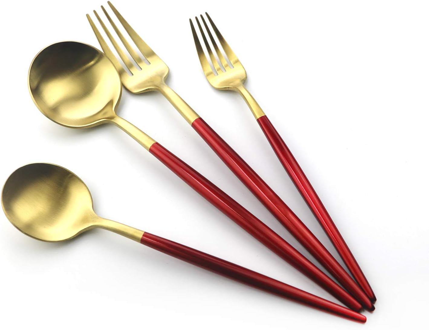 Gugrida 20 Pieces Matte Gold Red Handle 18/10 Stainless Steel Silverware, Flatware Titanium Black Cutlery, Utensils for Home Restaurant Service for 4, Dishwasher Safe (Red Gold)
