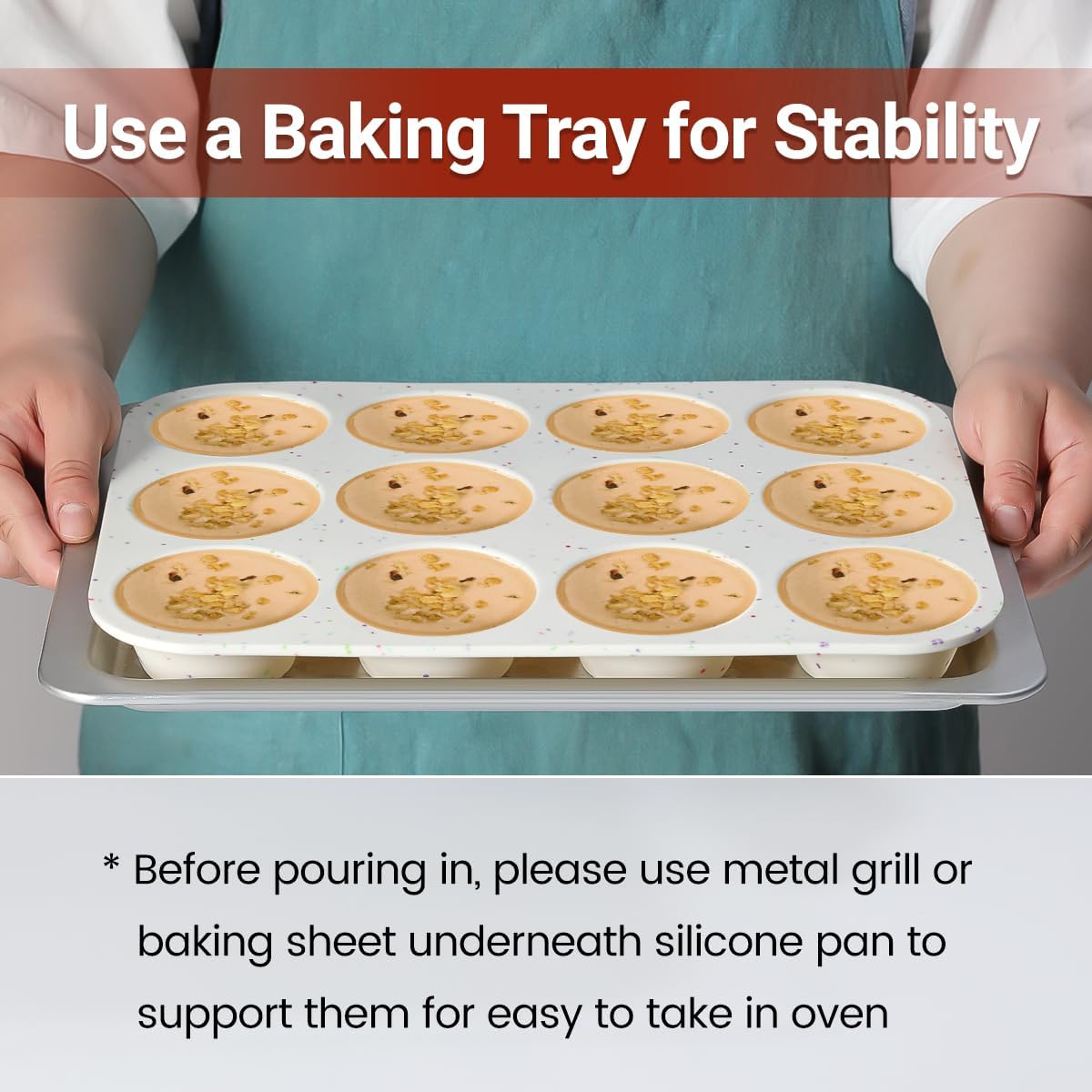 CAKETIME Silicone Muffin Pans for Baking, Regular 12 Cups and Mini 24 Cups Muffin Pan for Baking Egg Bites, Muffins, Cupcakes, Frittata Set of 2 Confetti