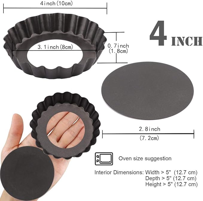 Gutsdoor Mini Tart Pan 4 Inch with Removable Bottom Quiche Pan Nonstick Round Quiche Pie Pan Set of 6