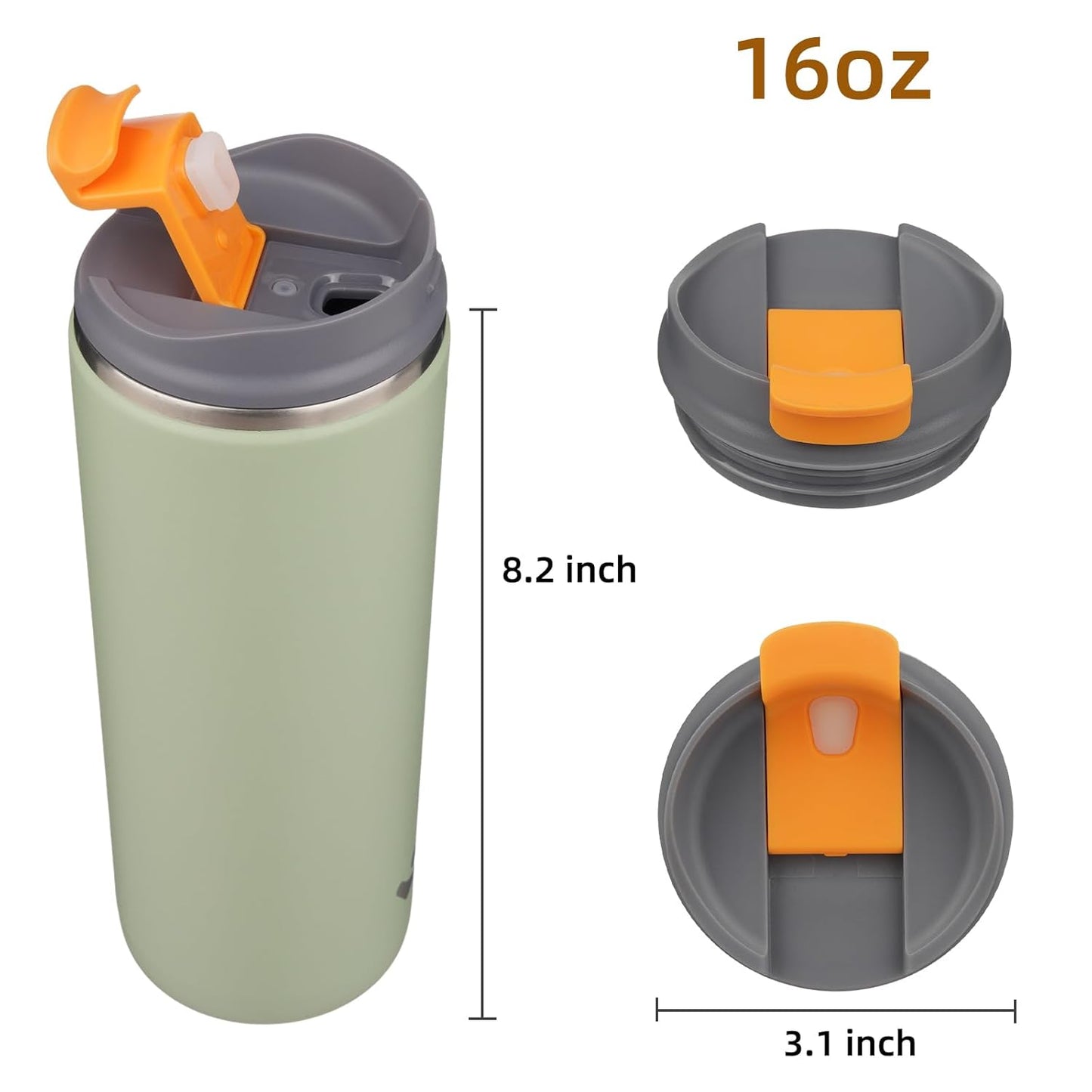 Tumbler with Lid, 16 oz Travel Coffee Mug Double Wall Vacuum Stainless Steel Thermal Metal Cup Insulated Water Bottle,Soft Green