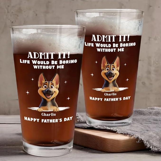 Wrappiness Best Mom Dad Logo Personalized Custom Beer Glass - 16oz Glassware for Beer Soda Cocktails - Gift for Dog Lovers, Father's Day, Birthday Gift for Parents (B07, 3 Dogs)
