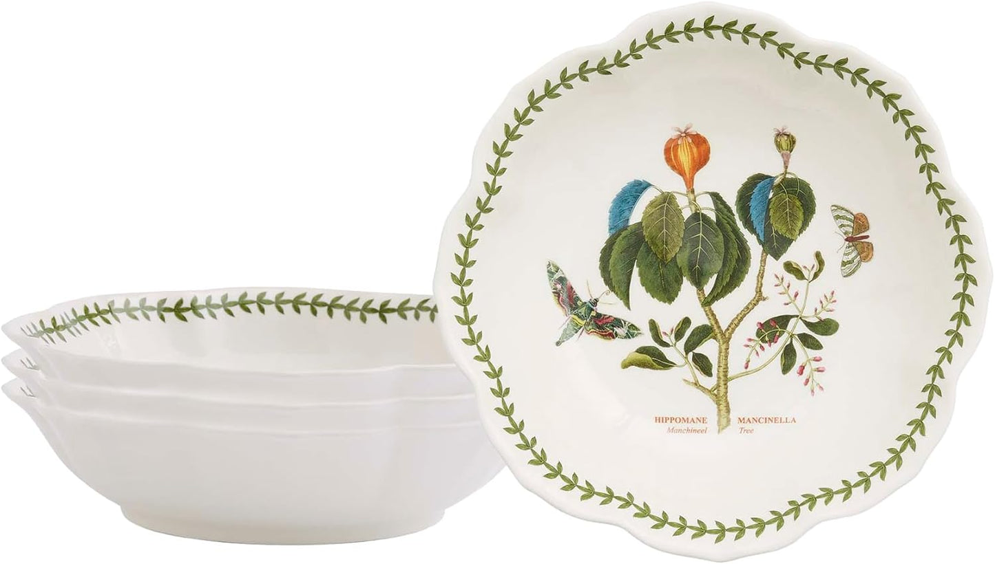 Portmeirion Botanic Garden Lotus Blossom Bowl, Set of 4 - Manchineel Tree Motif, 9-Inch Porcelain Bowls for Soup, Salad & Fruit, Microwave & Dishwasher Safe Botanical Tableware
