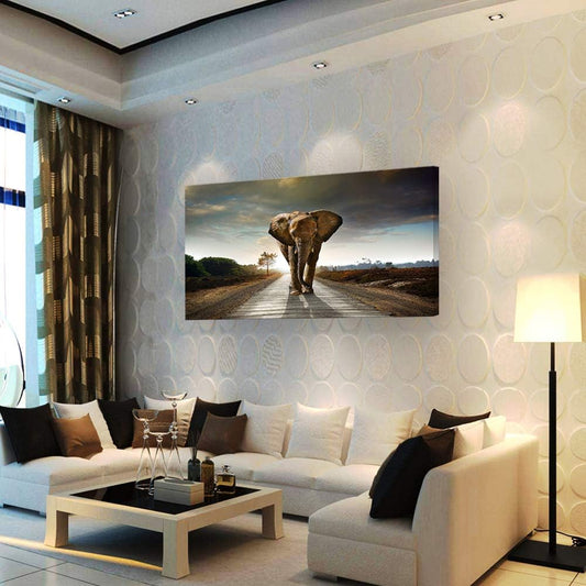 Muolunna D1250 Elephant Canvas Prints Wall Art Animals Photo Pictures Painting on Canvas Decor for Living Room Bedroom Home Office kitchen Wall Decor Stretched and Framed Grey Landscape Artwork