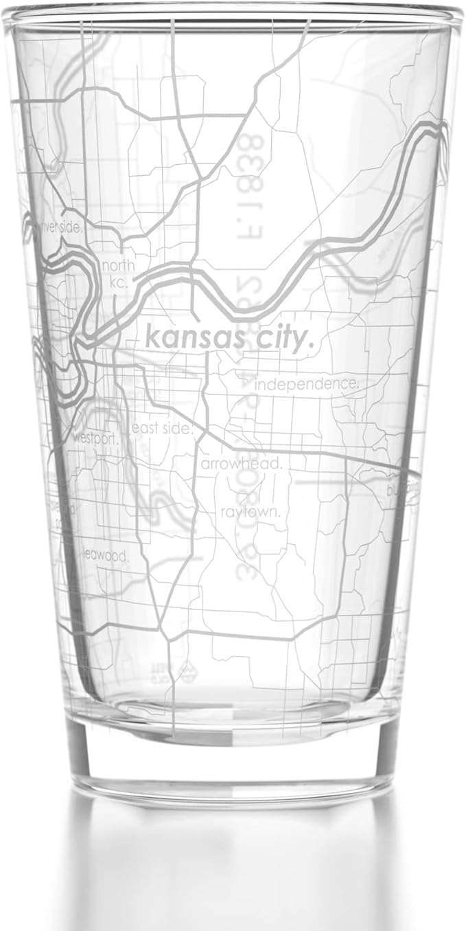 Well Told Engraved Kansas City Missouri Map Pint Glass, Etched Beer Gift (16 oz, Clear) City Map Pint, Custom City Glassware, Gifts For Beer Lovers