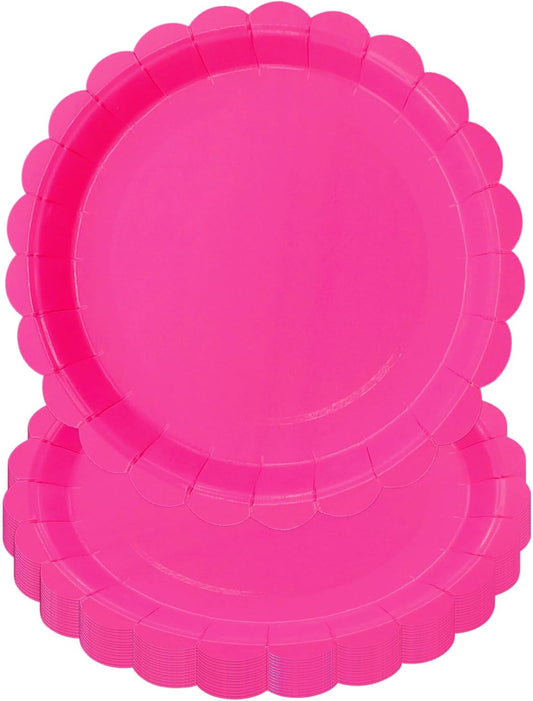 50Pcs Rose Red Paper Plates Hot Pink Party Supplies 9 Inch Disposable Dessert Plates Birthday Party Plates for Tea Party Baby Shower Wedding Graduation Picnic BBQ