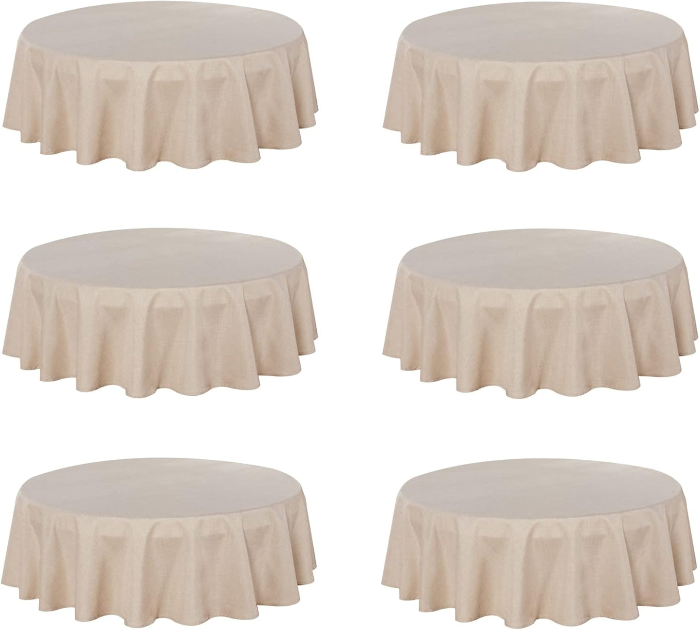 Fitable Faux Linen Round Tablecloths 60 Inches - 6 Pack Neutral Table Clothes Faux Burlap Table Covers for Kitchen, Dining Room, Party, Farmhouse, Outdoor (Great for 20"-48" Round Tables, Beige)